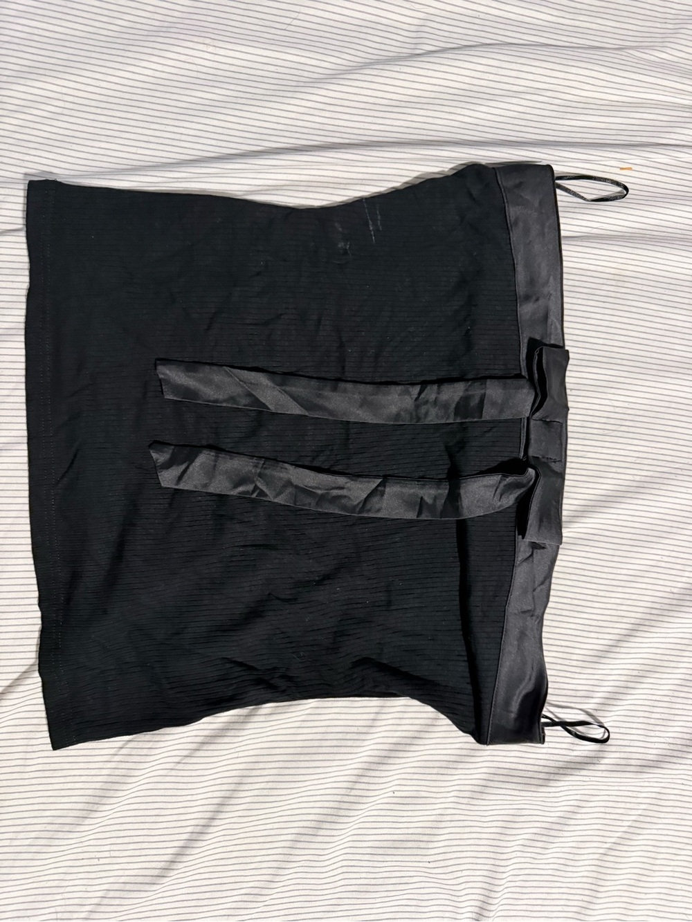 Black ribbed Emerson Lang strapless with satin ribbon detail